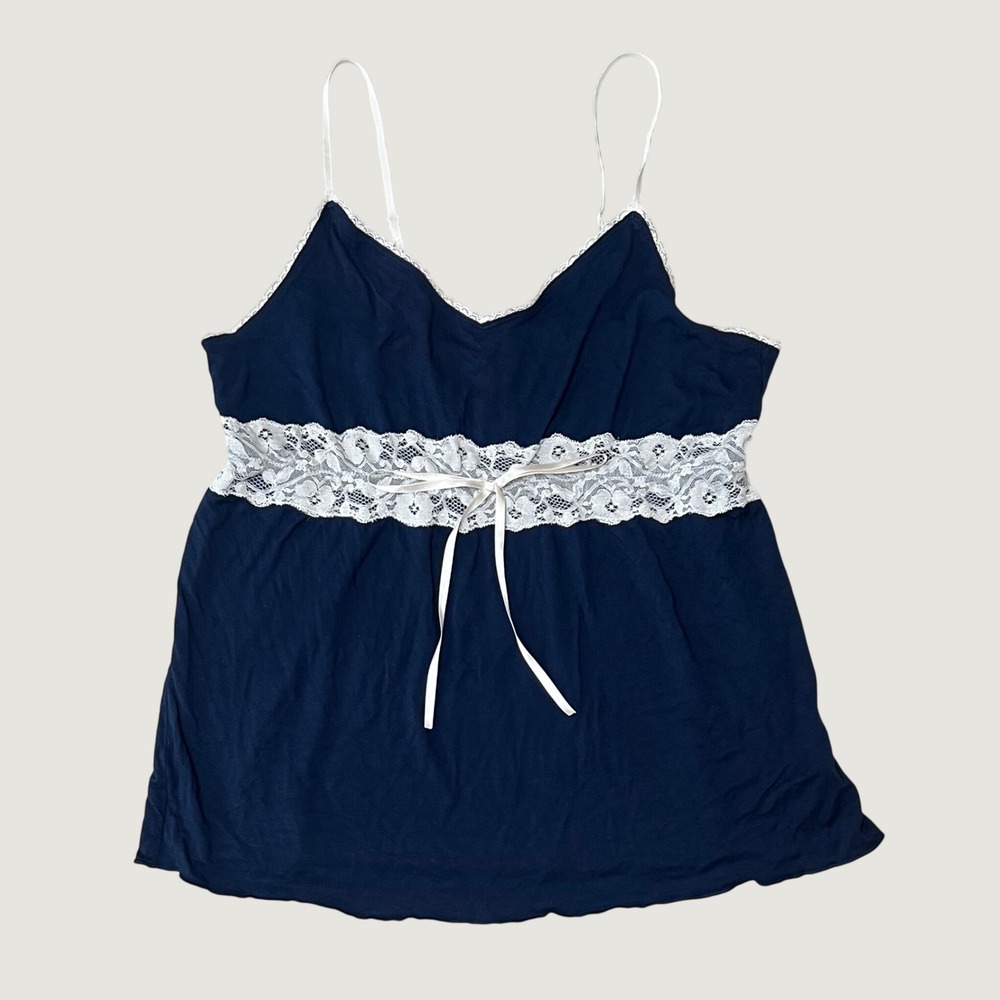 Gap Body Camisole Babydoll Sleep Top Navy Blue Lace Ribbon‎ Bow Size Large